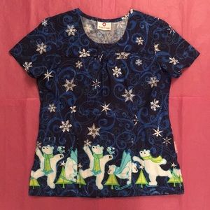 White Cross Winter Polar Bears Scrub Top Small